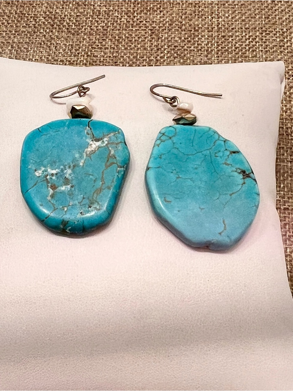 Turquoise Tear-Shaped Stone Drop Earrings with Silver Hooks
